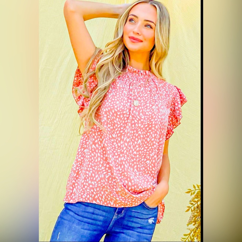ATW14768-1 - Leopard Printed Ruffle Baby Doll Top: PINK